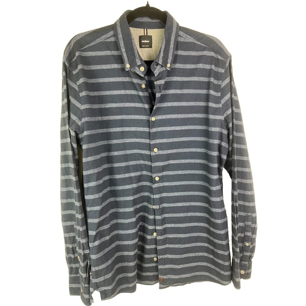 Strellson Men's Large Slim Fit Gray‎ Stripe Button Down Shirt Smart Casual Euro